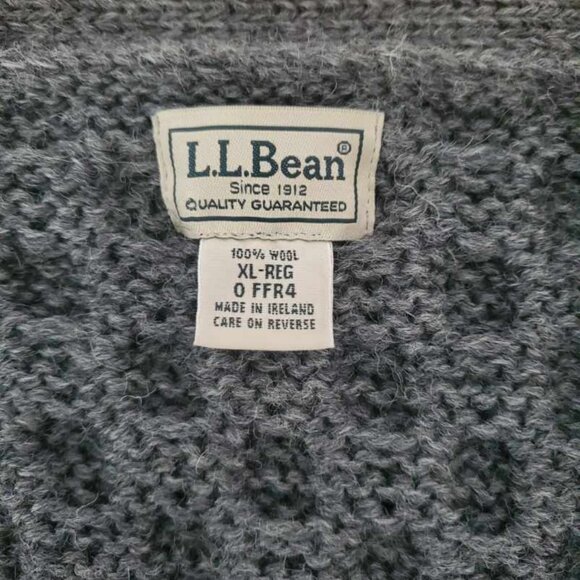 LL Bean Irish Fisherman Knit Leather Cardigan Sweater 100% Wool Sz  XL Like New! - Picture 6 of 8